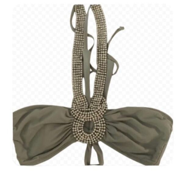 Sky Bikini Top Rhinestone Halter Embellished Gray NWT S - Picture 8 of 8